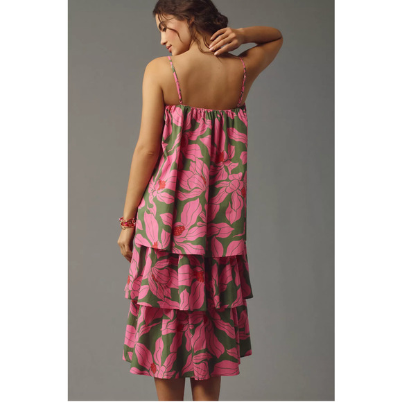 Anthropologie Corey Lynn Calter Tie-Shoulder Tiered Midi Dress Small NEW - Picture 2 of 5